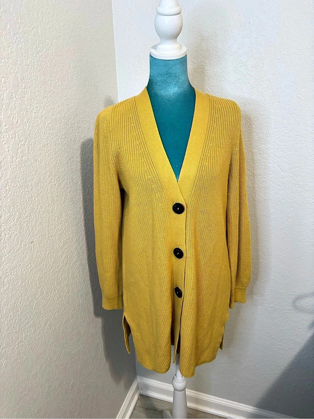 J.Jill Yellow Knit Button Front Cardigan